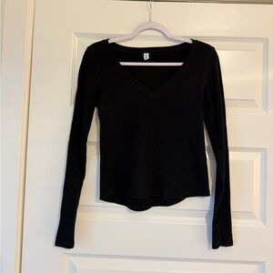 BP Black Ribbed V-Neck Long Sleeve Top